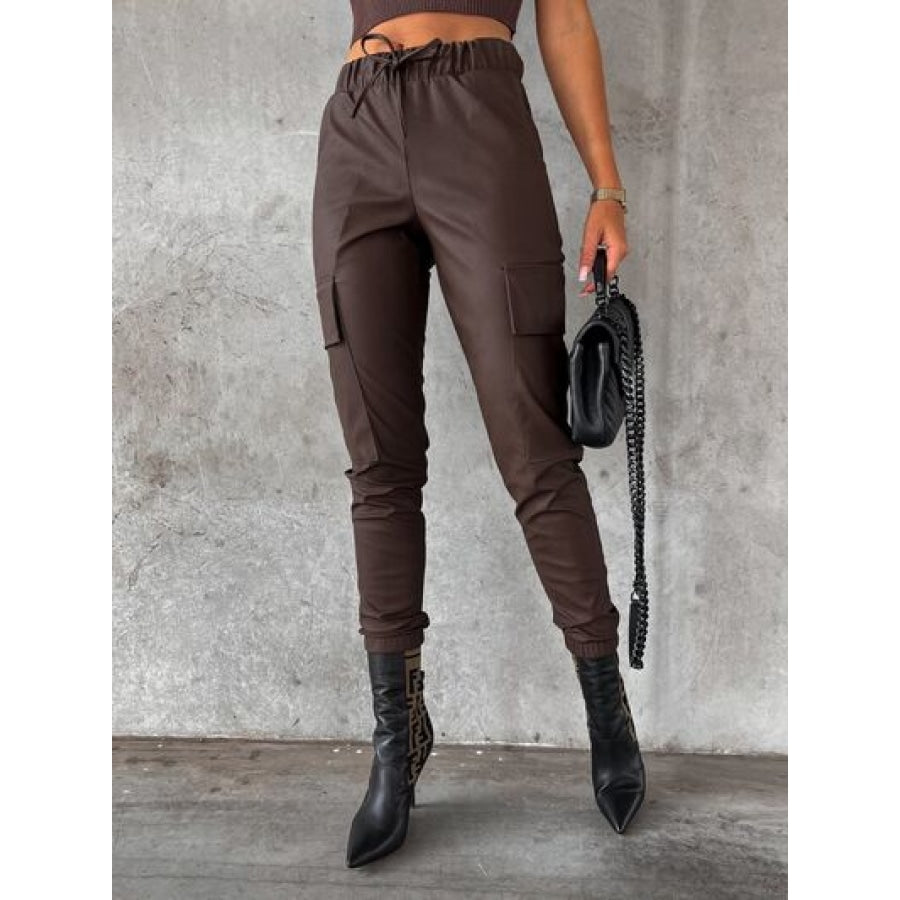 Drawstring Pants with Pockets Chocolate / S Clothing