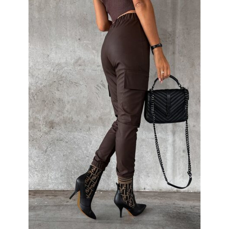 Drawstring Pants with Pockets Chocolate / S Clothing