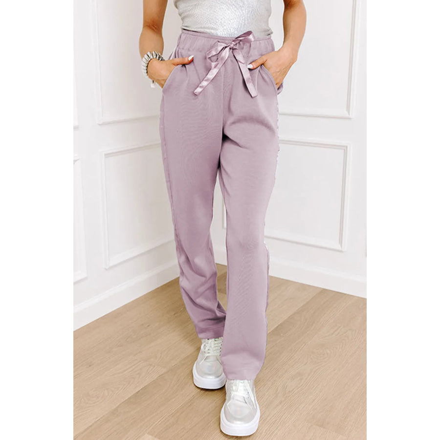 Drawstring Pants with Pockets Pink Purple / S Apparel and Accessories