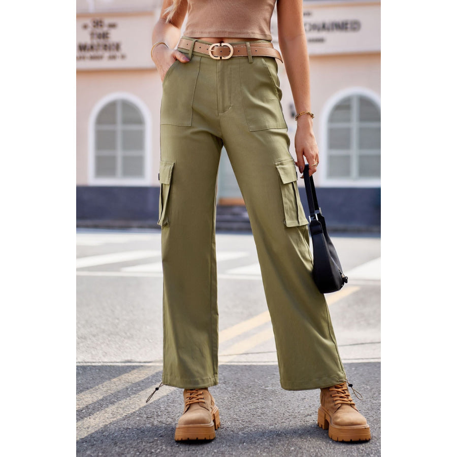 Drawstring Pants with Pockets Yellow-Green / XS Apparel and Accessories