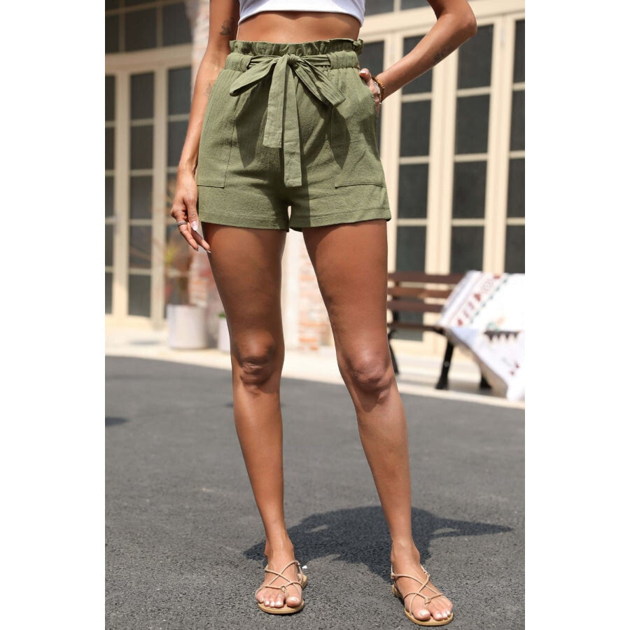 Beige Shorts Letter Print Drawstring Cotton High Waisted Casual
