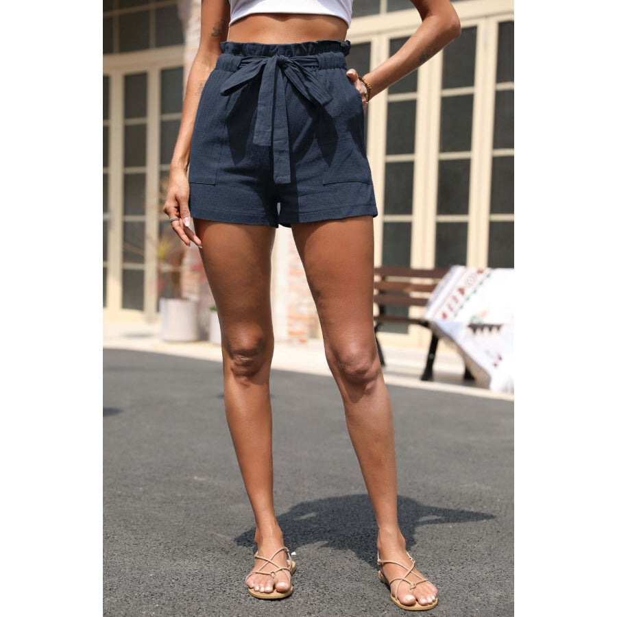 Drawstring Paperbag Waist Shorts with Pockets Navy / S