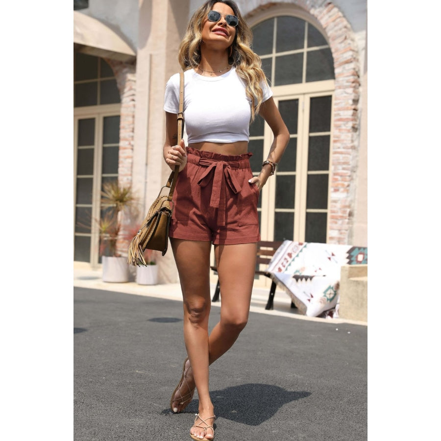 Drawstring Paperbag Waist Shorts with Pockets