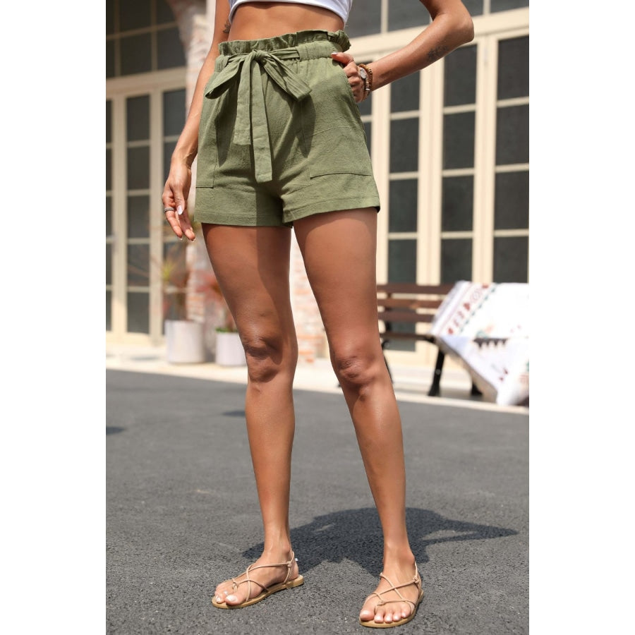 Drawstring Paperbag Waist Shorts with Pockets