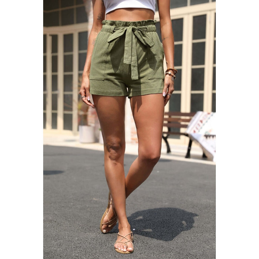 Drawstring Paperbag Waist Shorts with Pockets