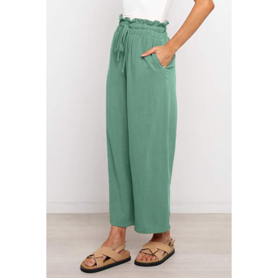 Drawstring Paperbag Waist Wide Leg Pants Apparel and Accessories