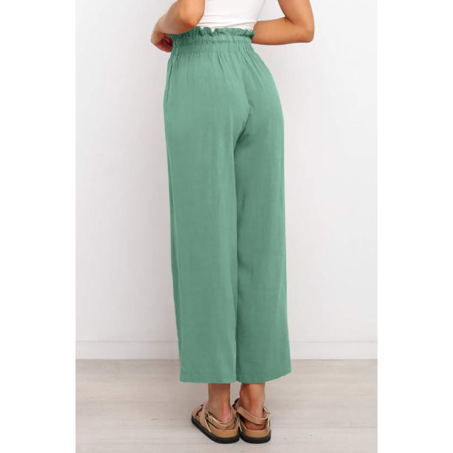 Drawstring Paperbag Waist Wide Leg Pants Apparel and Accessories