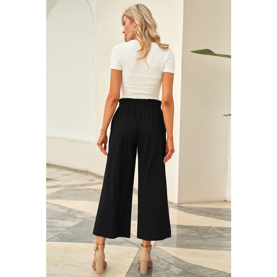 Drawstring Paperbag Waist Wide Leg Pants Apparel and Accessories