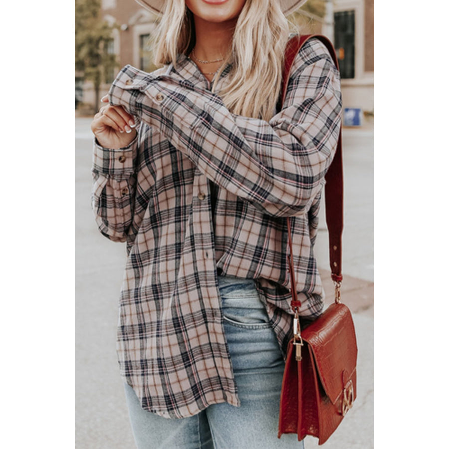 Drawstring Plaid Hooded Long Sleeve Shirt Apparel and Accessories