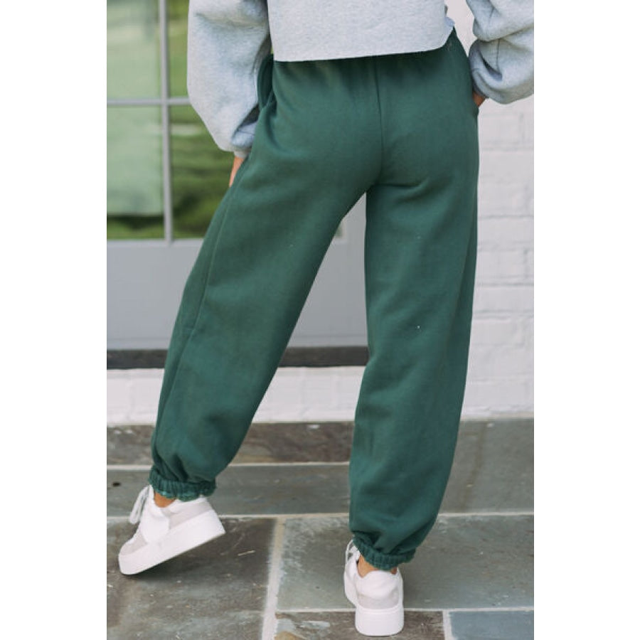 Drawstring Pocketed Contrast Stitching Joggers Teal / S Clothing