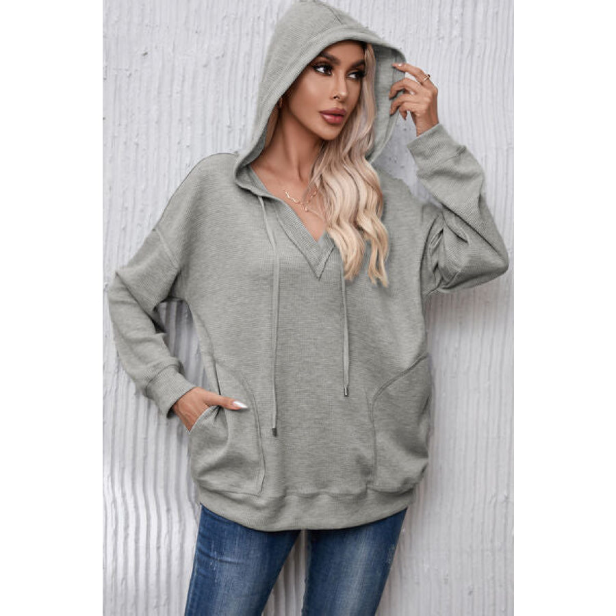 Drawstring Pocketed Dropped Shoulder Hoodie Apparel and Accessories