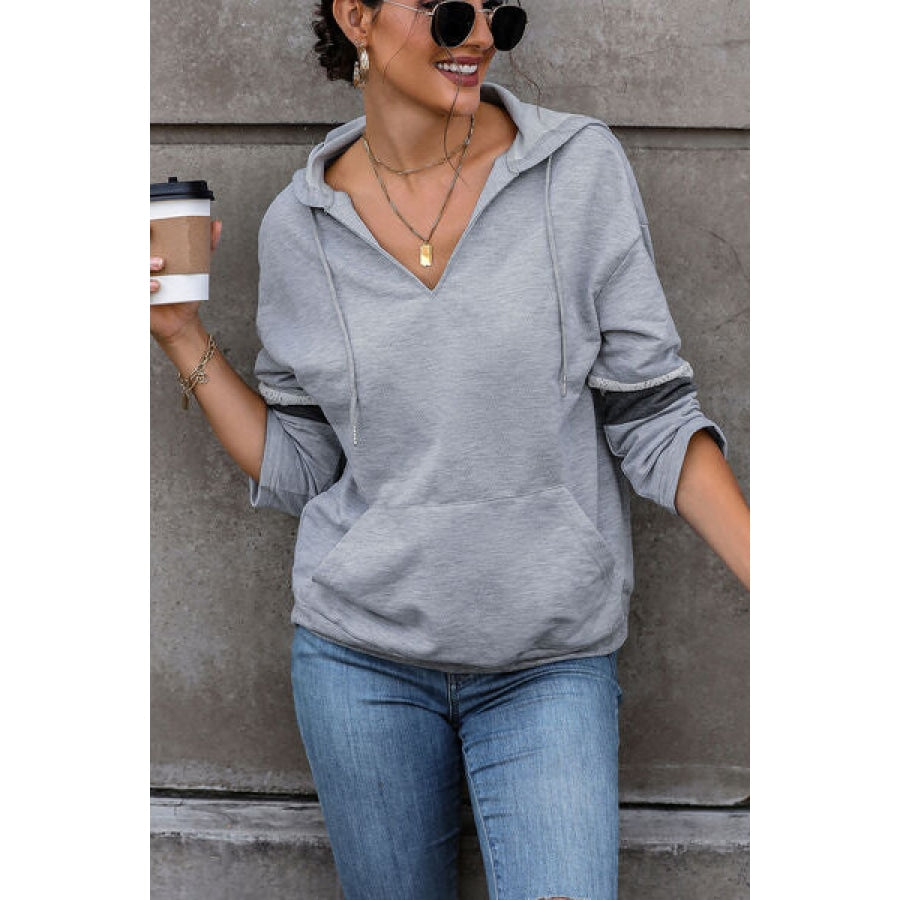Drawstring Pocketed Dropped Shoulder Hoodie Apparel and Accessories
