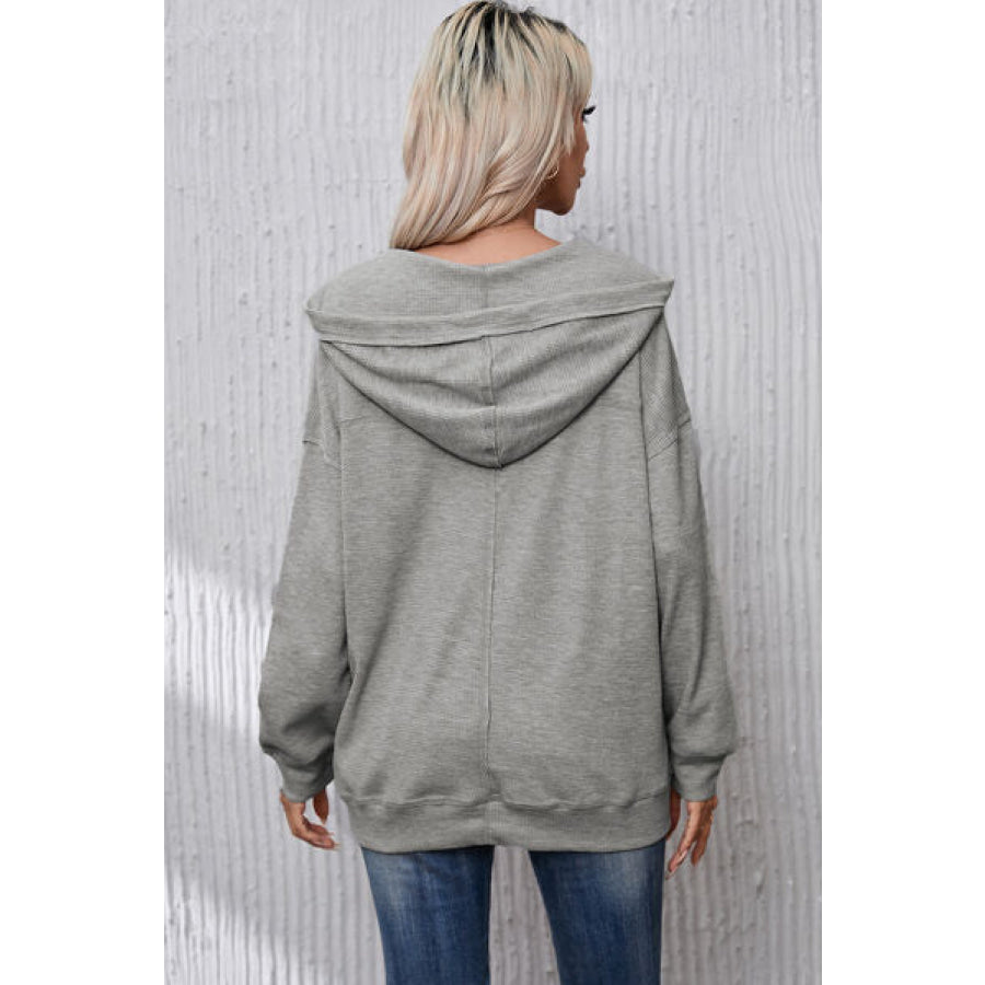 Drawstring Pocketed Dropped Shoulder Hoodie Charcoal / S Apparel and Accessories