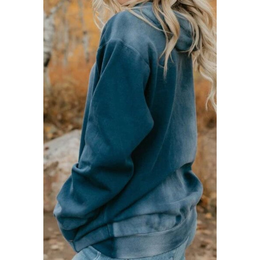 Drawstring Pocketed Dropped Shoulder Hoodie French Blue / S Clothing