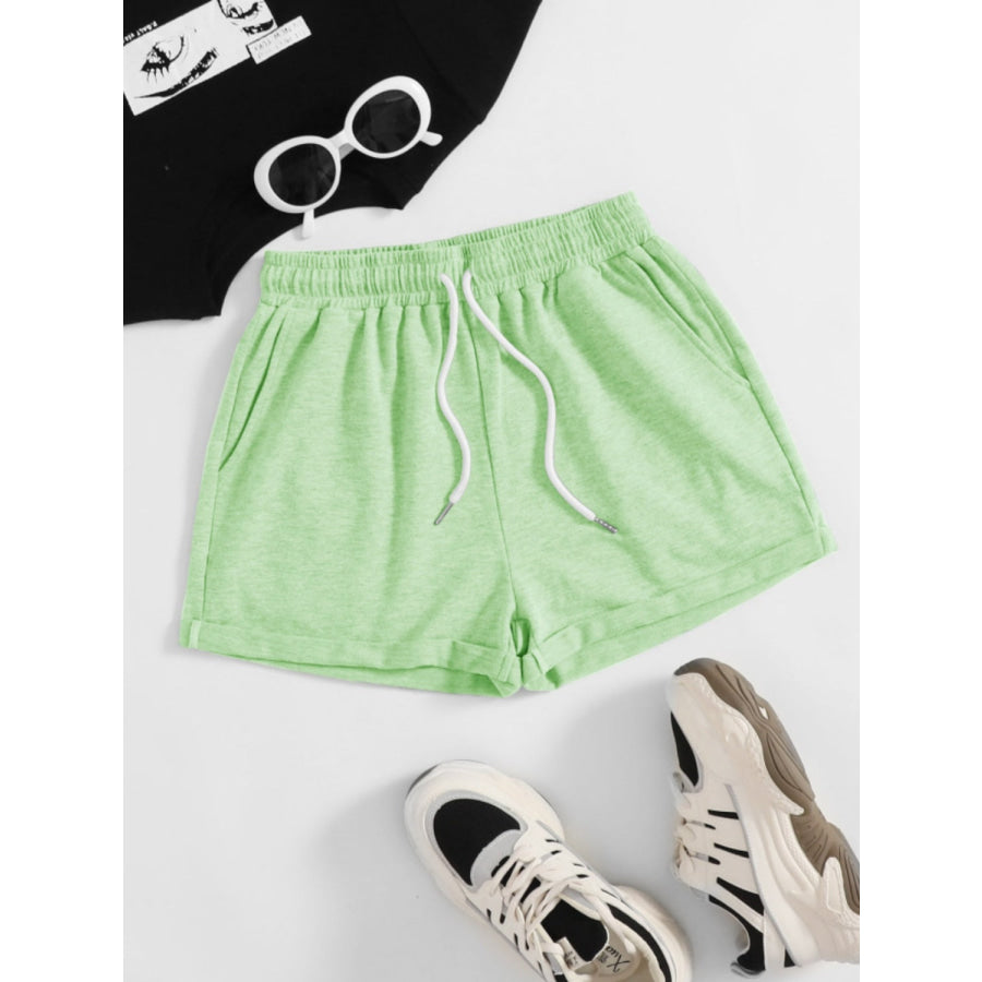 Drawstring Pocketed Elastic Waist Shorts Gum Leaf / S Apparel and Accessories