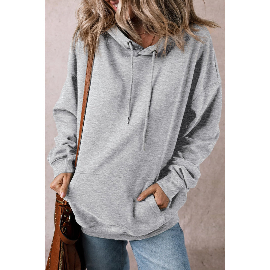 Drawstring Pocketed Long Sleeve Hoodie Apparel and Accessories