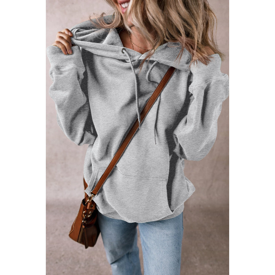 Drawstring Pocketed Long Sleeve Hoodie Apparel and Accessories