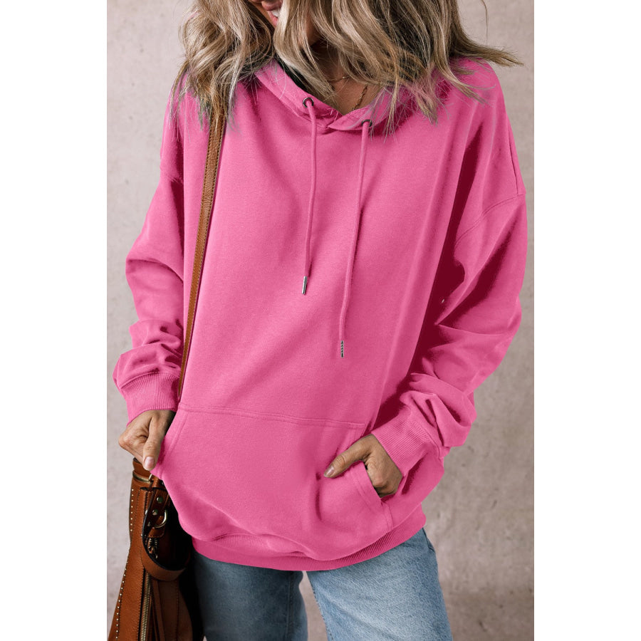 Drawstring Pocketed Long Sleeve Hoodie Apparel and Accessories