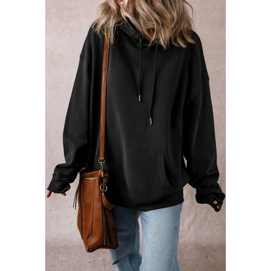 Drawstring Pocketed Long Sleeve Hoodie Apparel and Accessories