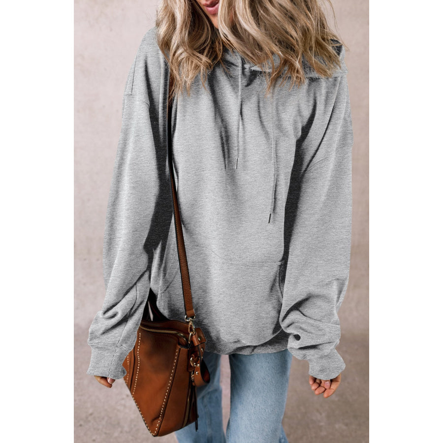 Drawstring Pocketed Long Sleeve Hoodie Gray / S Apparel and Accessories