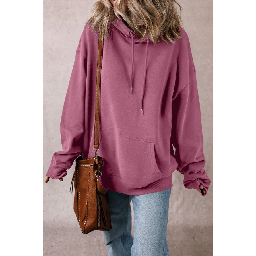 Drawstring Pocketed Long Sleeve Hoodie Moonlit Mauve / S Apparel and Accessories