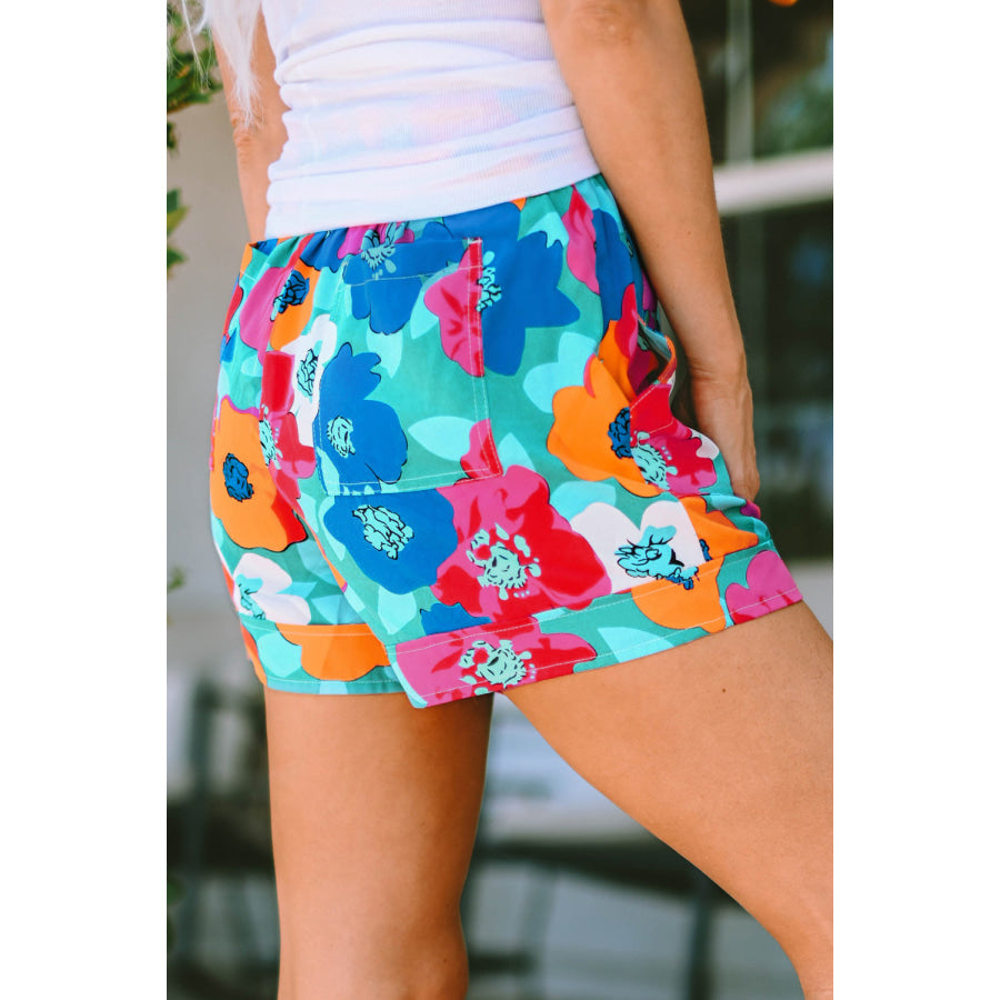 Drawstring Printed High Waist Shorts Apparel and Accessories