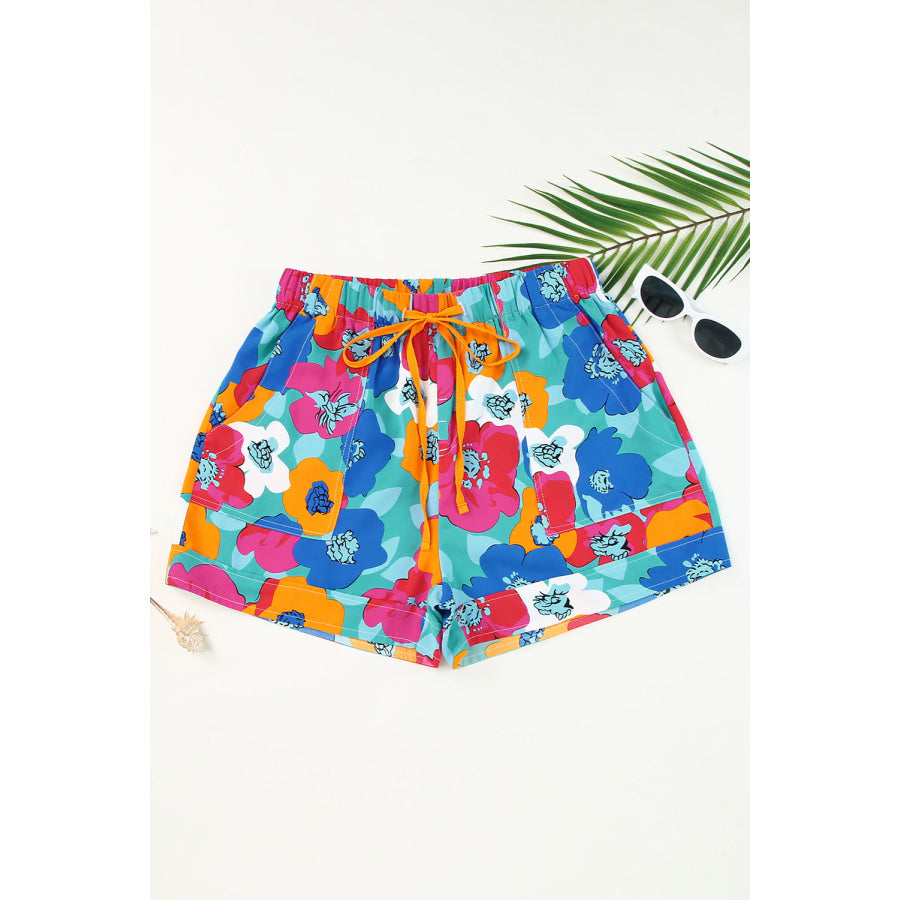 Drawstring Printed High Waist Shorts Apparel and Accessories