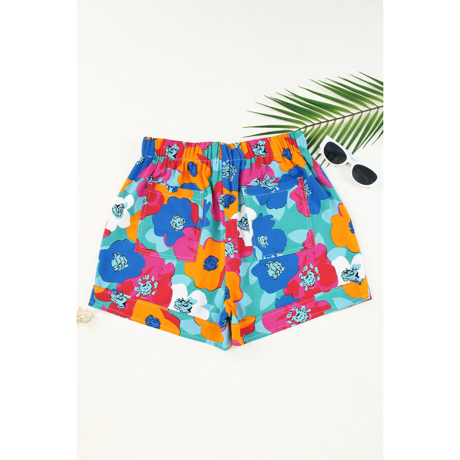 Drawstring Printed High Waist Shorts Apparel and Accessories