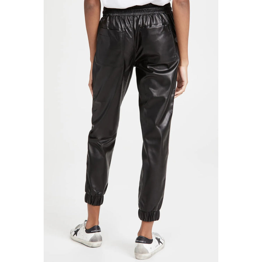 Drawstring PU Leather Pants with Pockets Apparel and Accessories