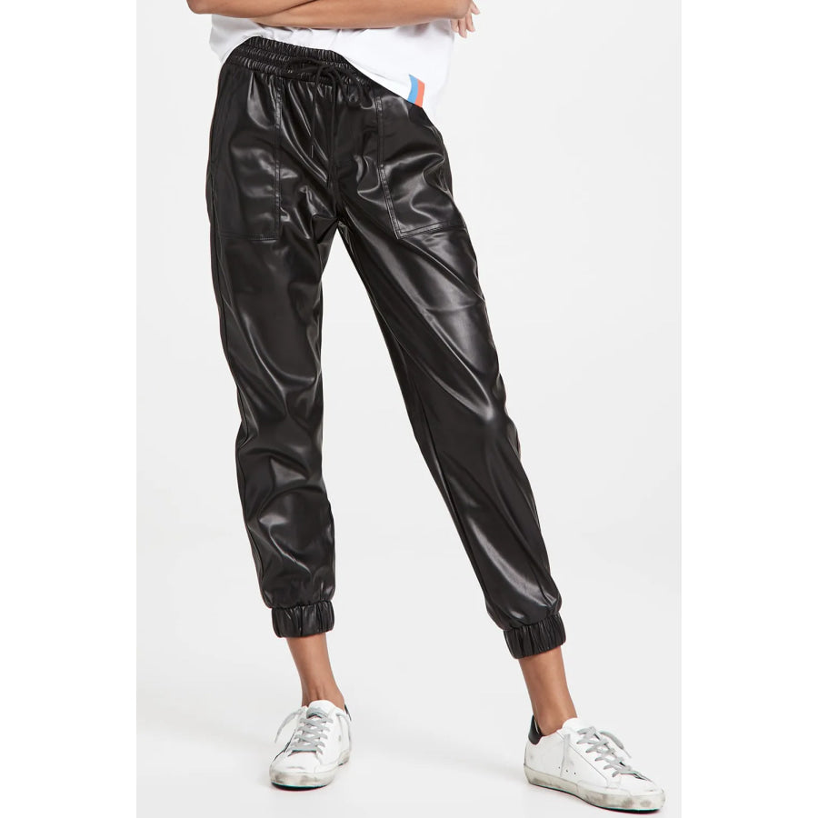 Drawstring PU Leather Pants with Pockets Black / S Apparel and Accessories