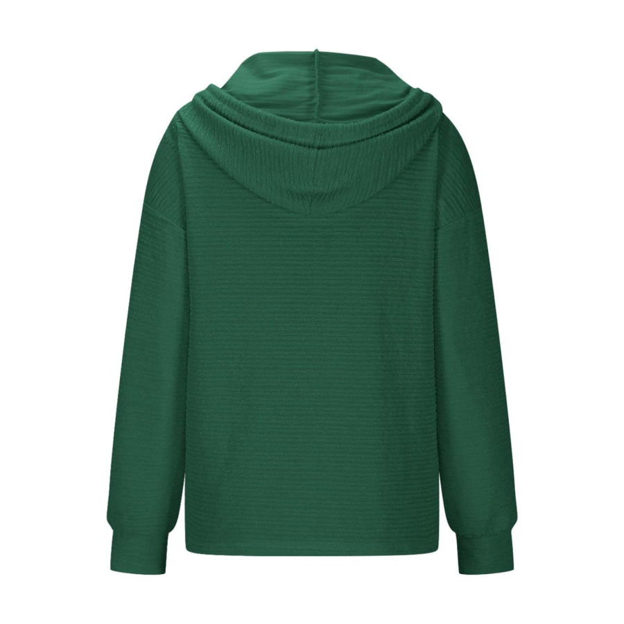 Drawstring Quarter Button Long Sleeve Hoodie Apparel and Accessories