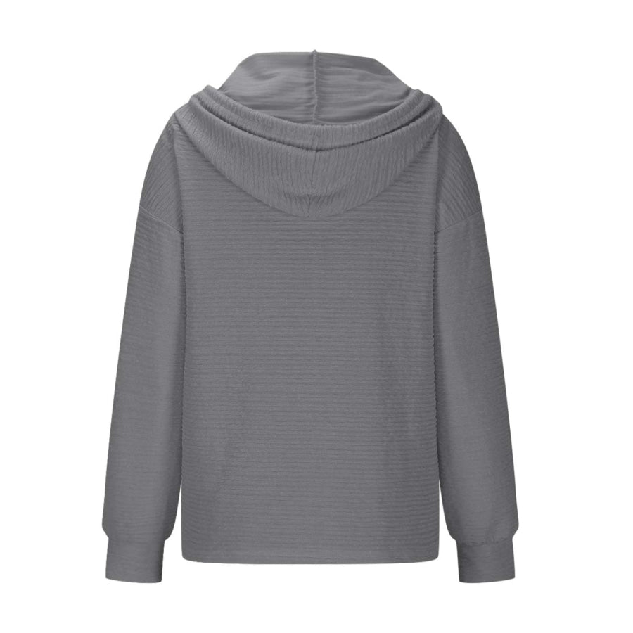 Drawstring Quarter Button Long Sleeve Hoodie Apparel and Accessories