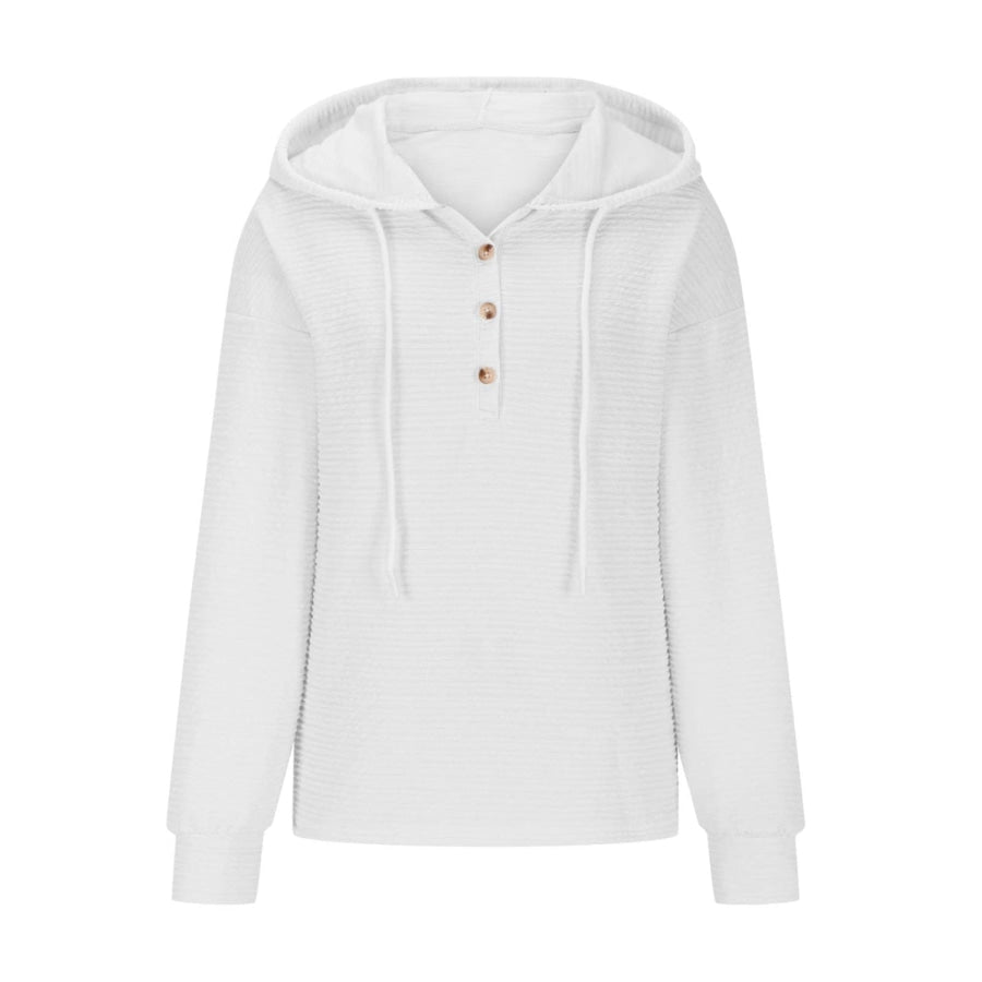 Drawstring Quarter Button Long Sleeve Hoodie Apparel and Accessories