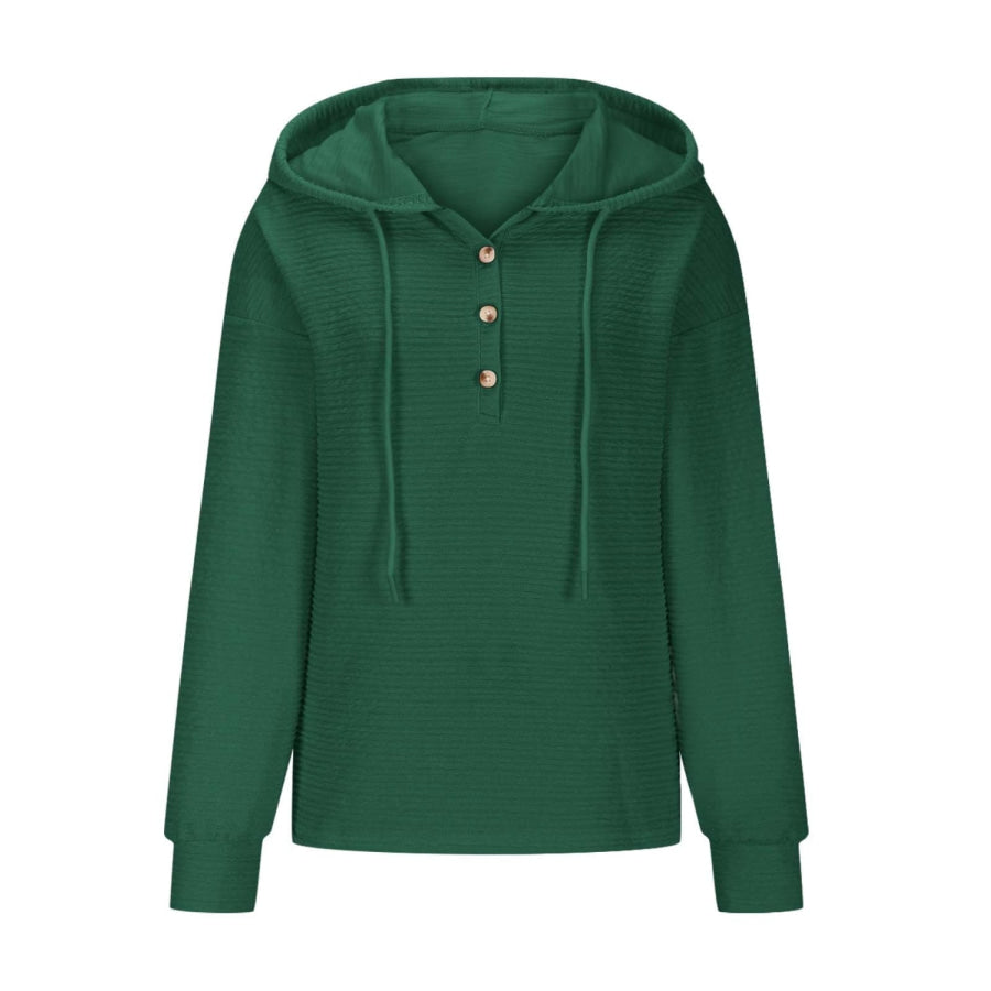 Drawstring Quarter Button Long Sleeve Hoodie Apparel and Accessories