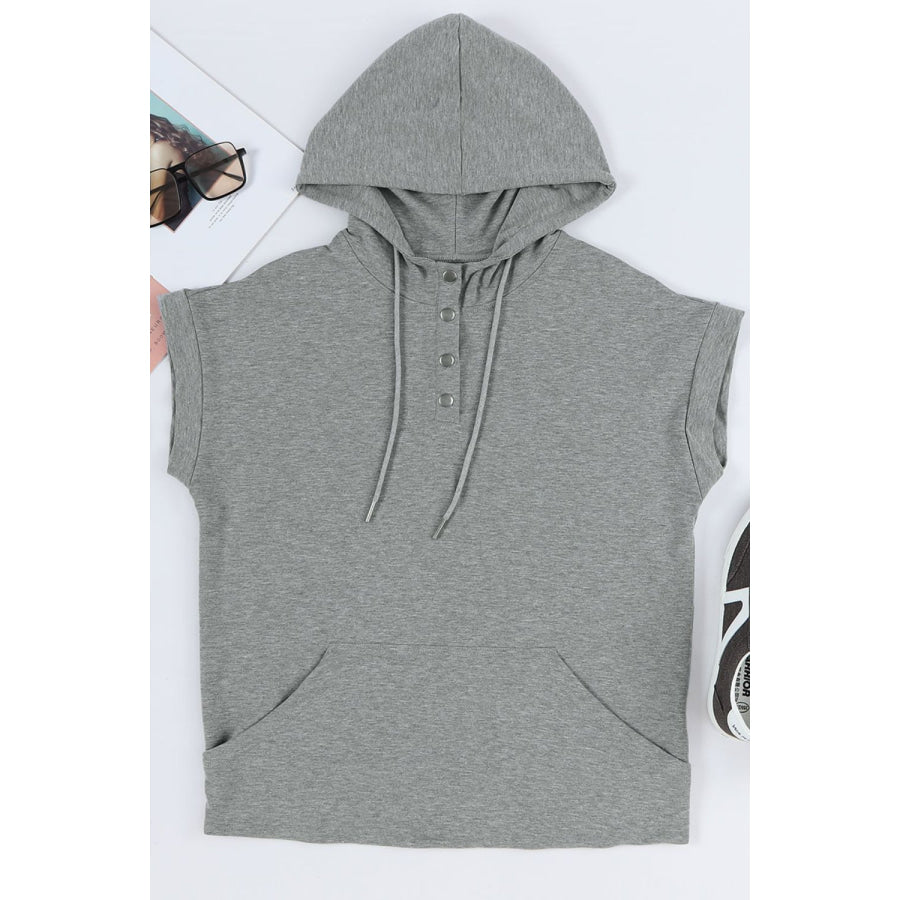 Drawstring Quarter Snap Cap Sleeve Hoodie Apparel and Accessories