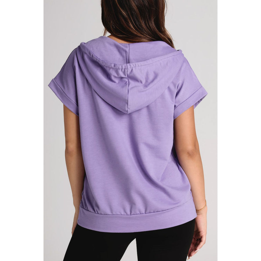 Drawstring Quarter Snap Cap Sleeve Hoodie Apparel and Accessories