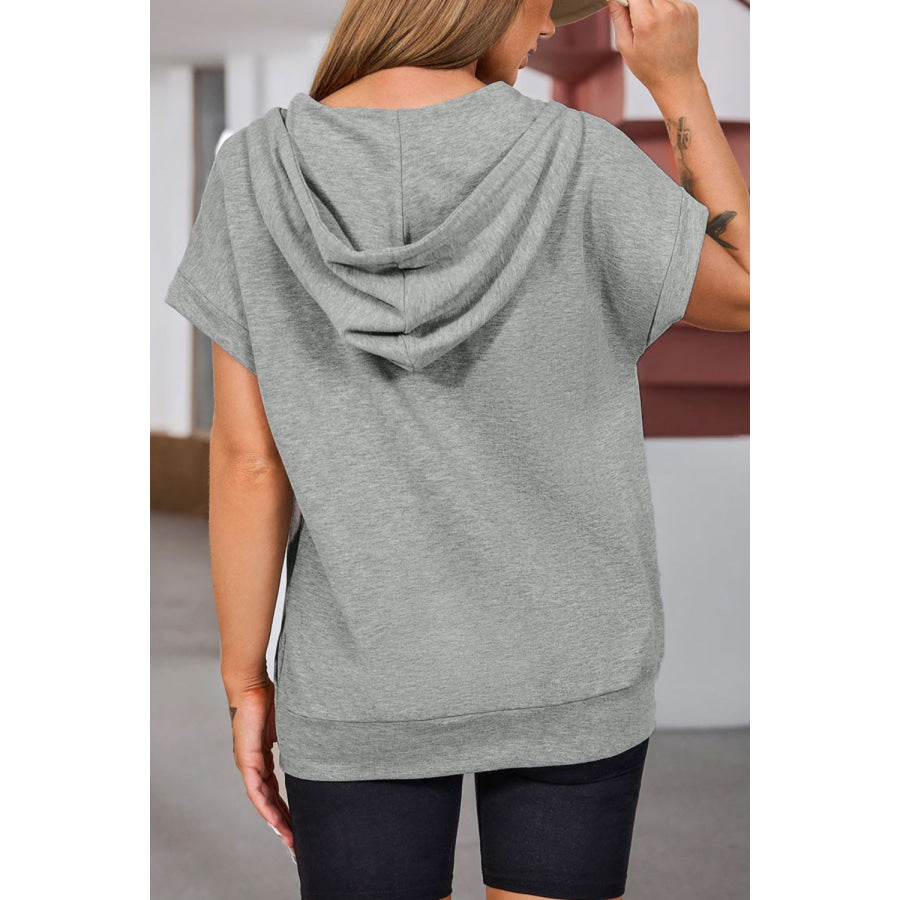 Drawstring Quarter Snap Cap Sleeve Hoodie Apparel and Accessories