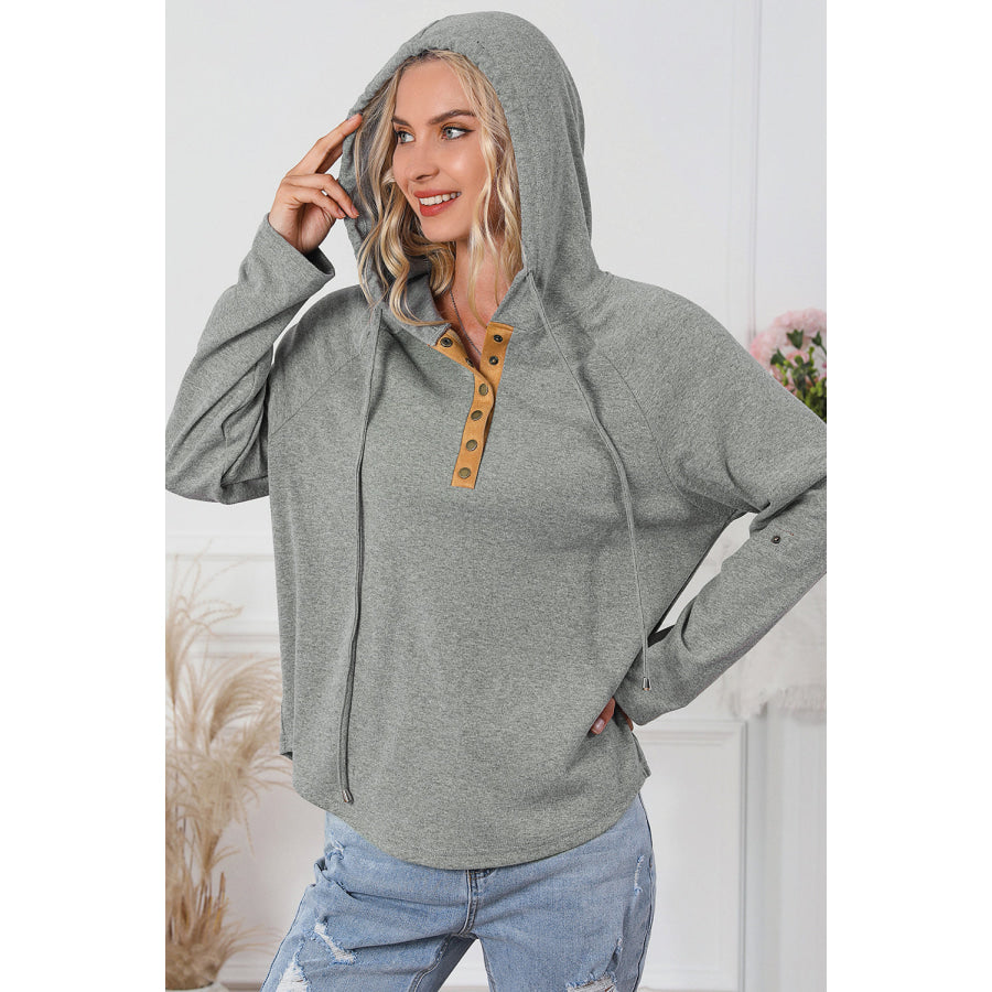 Drawstring Quarter Snap Long Sleeve Hoodie Apparel and Accessories