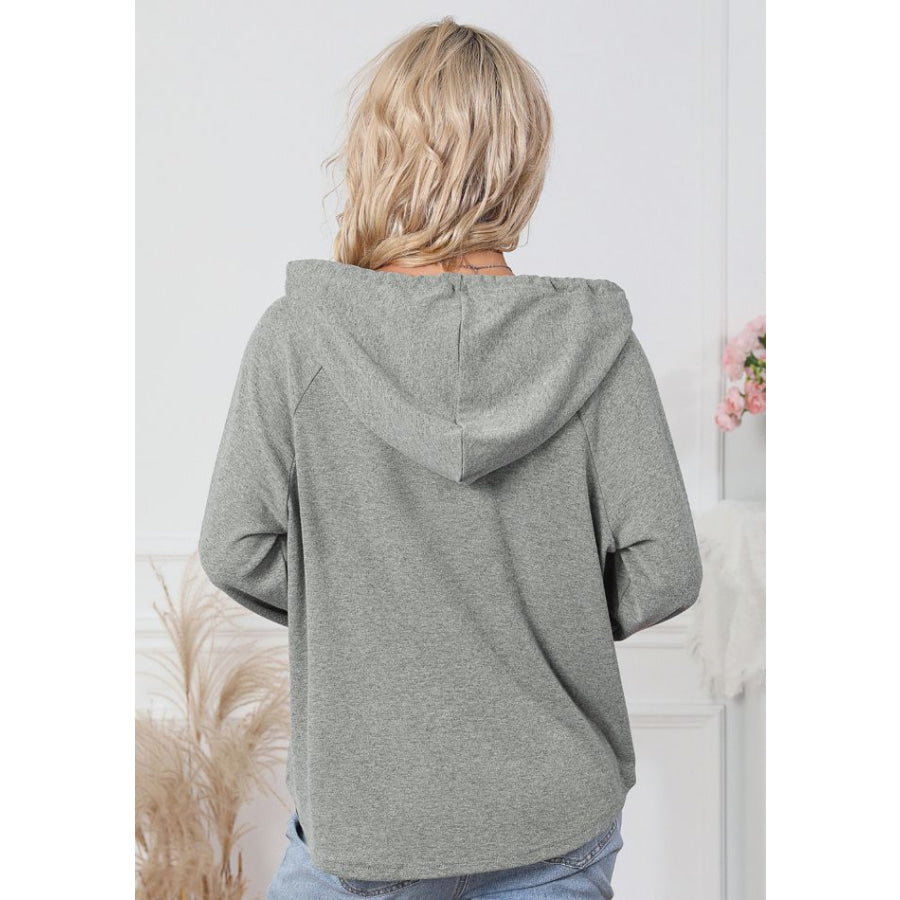 Drawstring Quarter Snap Long Sleeve Hoodie Apparel and Accessories