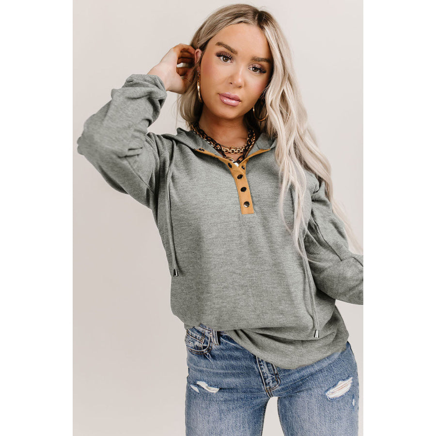 Drawstring Quarter Snap Long Sleeve Hoodie Apparel and Accessories