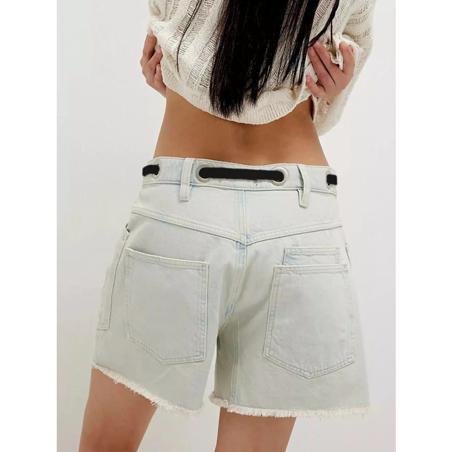 Drawstring Raw Hem Denim Shorts Apparel and Accessories