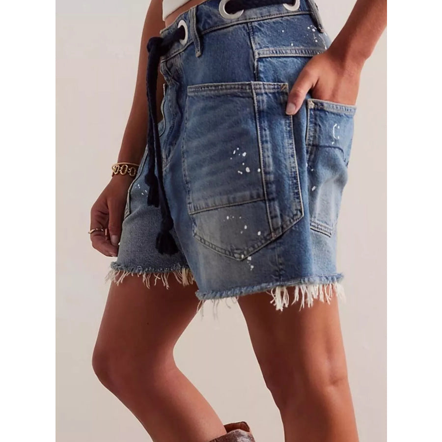 Drawstring Raw Hem Denim Shorts Medium / S Apparel and Accessories