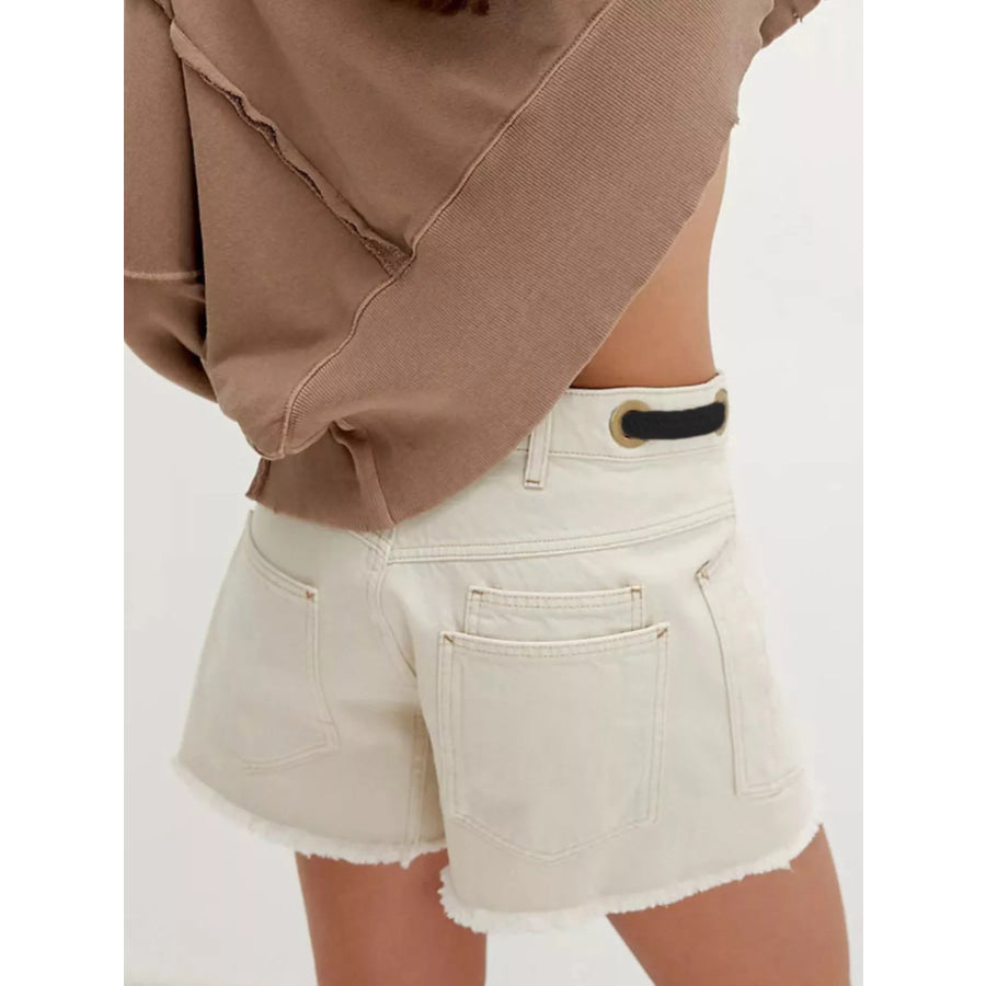 Drawstring Raw Hem Denim Shorts Apparel and Accessories