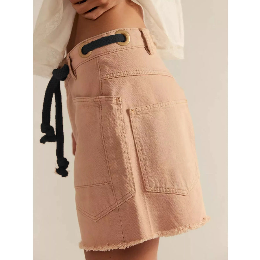 Drawstring Raw Hem Denim Shorts Apparel and Accessories