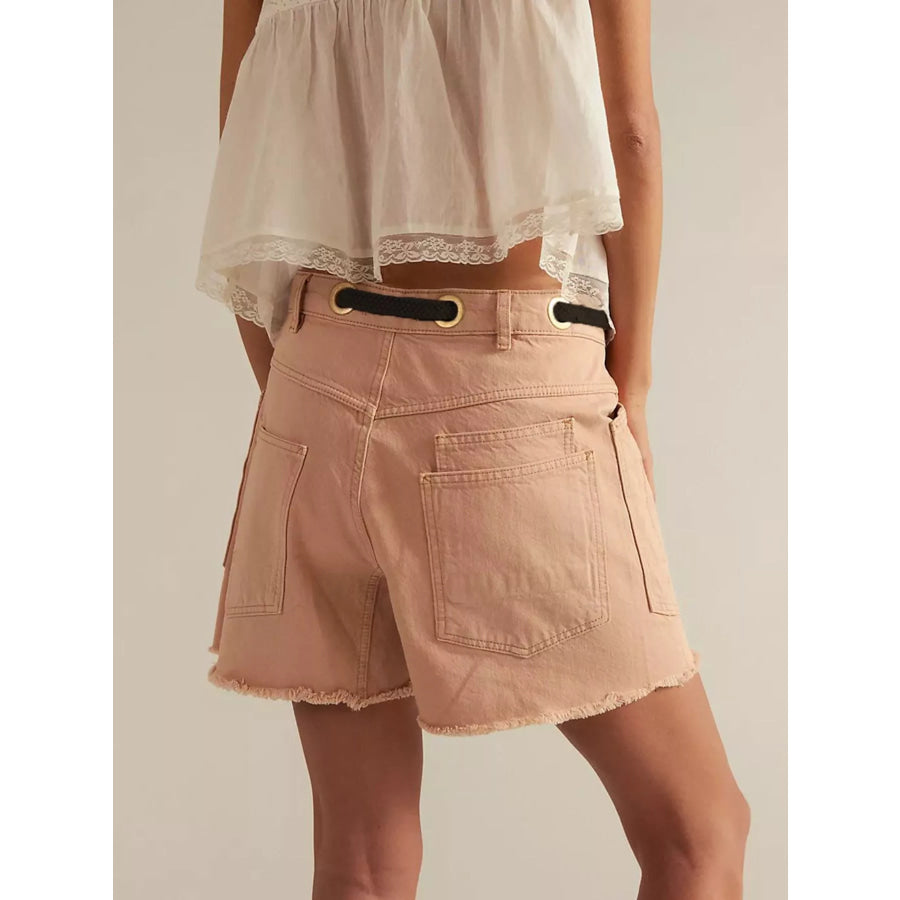 Drawstring Raw Hem Denim Shorts Apparel and Accessories