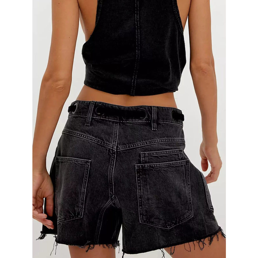 Drawstring Raw Hem Denim Shorts Apparel and Accessories