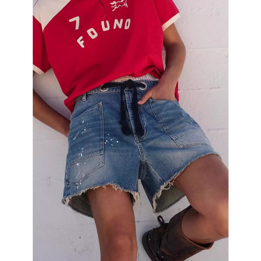 Drawstring Raw Hem Denim Shorts Medium / S Apparel and Accessories