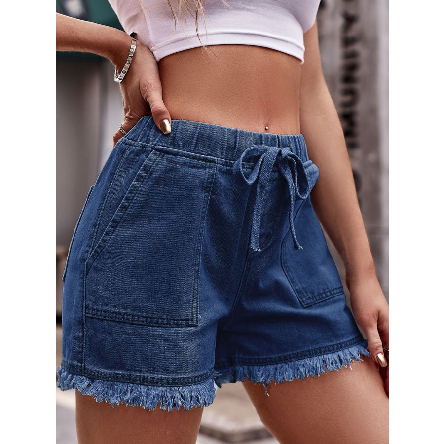 Drawstring Raw Hem Denim Shorts