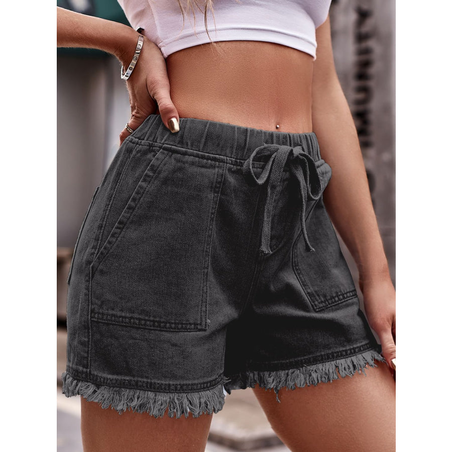 Drawstring Raw Hem Denim Shorts