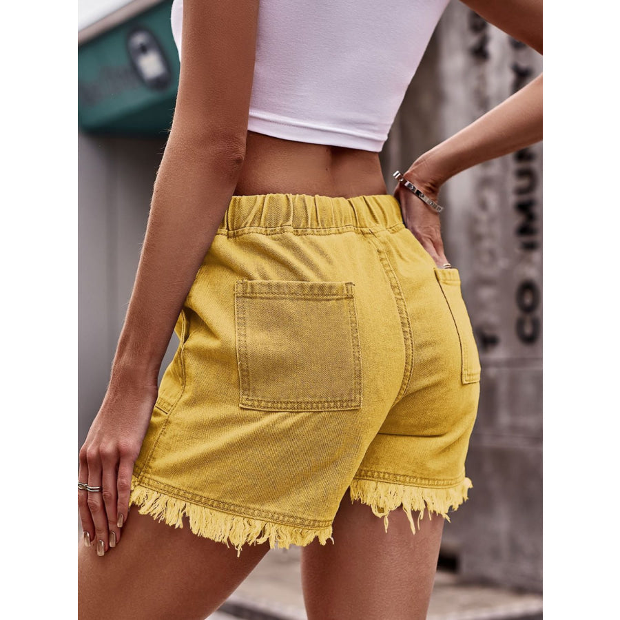 Drawstring Raw Hem Denim Shorts